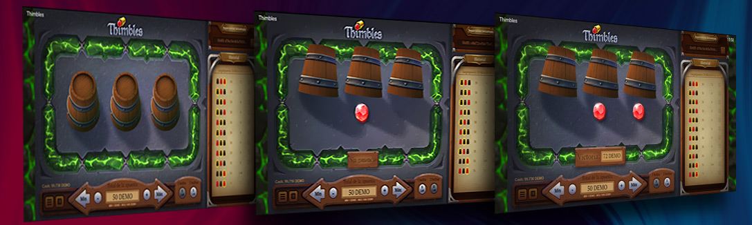 Le jeux de casino en ligne Thimbles d'Evoplay, pari sur une bille ou sur deux.
